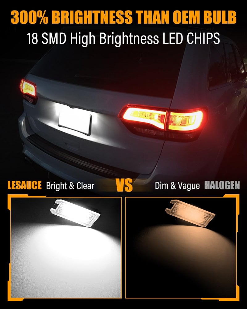 LESAUCE LED License Plate Light for 2014-2022 Jeep Cherokee Compass Patriot, 6000K White, High Brightness & Waterproof Tag Lamp Assembly Replacement, Plug and Play, Pack of 2 - Image 2